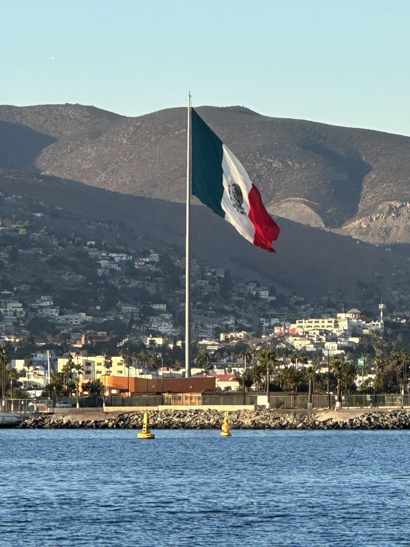 Ensenda welcomes you with a giant Mexican flag