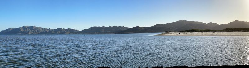 Looking west from the beach in Mag Bay - those hills are on the islands that enclose the bay
