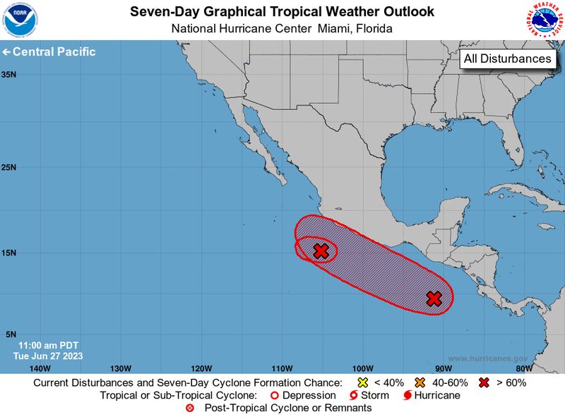 National Hurricane Center’s Tropical Weather outlook for the Eastern Pacific from 11 AM PDT on June 27th