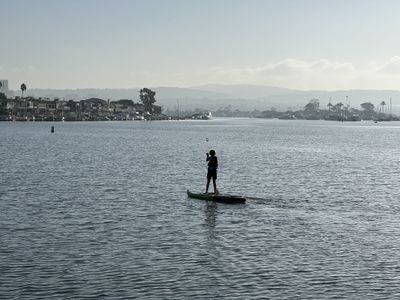Luke is off to paddle around Newport Beach Harbor