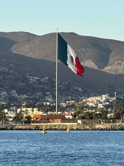 Ensenda welcomes you with a giant Mexican flag