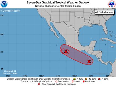 National Hurricane Center’s Tropical Weather outlook for the Eastern Pacific from 11 AM PDT on June 27th